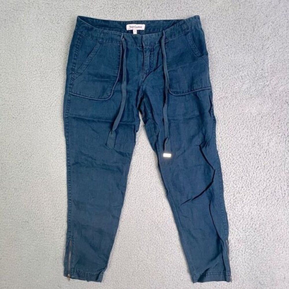 JUICY COUTURE WOMENS LINEN PANTS BLUE SIZE S